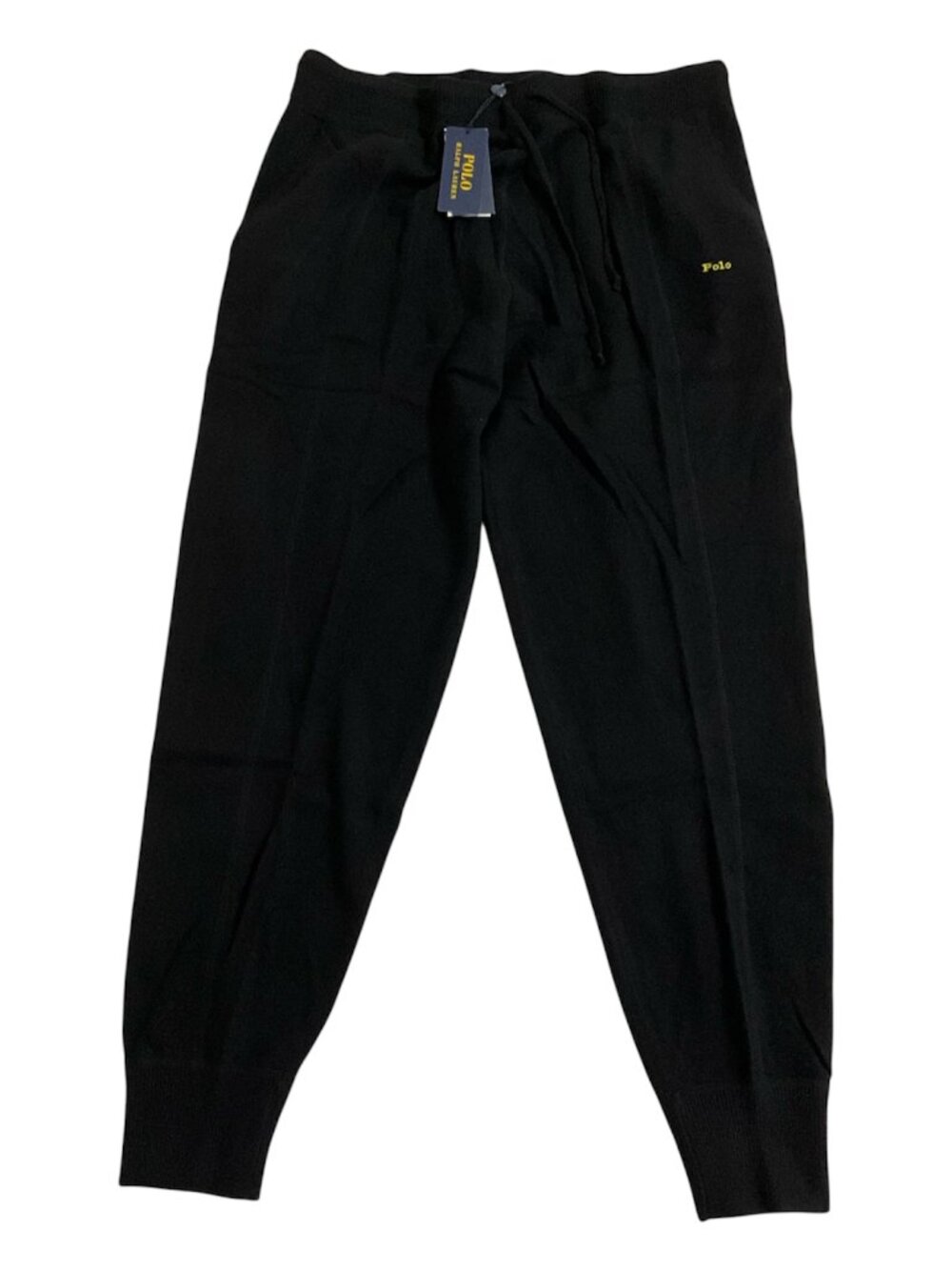 Polo Ralph Lauren 100% Cashmere Black Sweats W/ Leather Strip SZ L NWT $498 MSRP